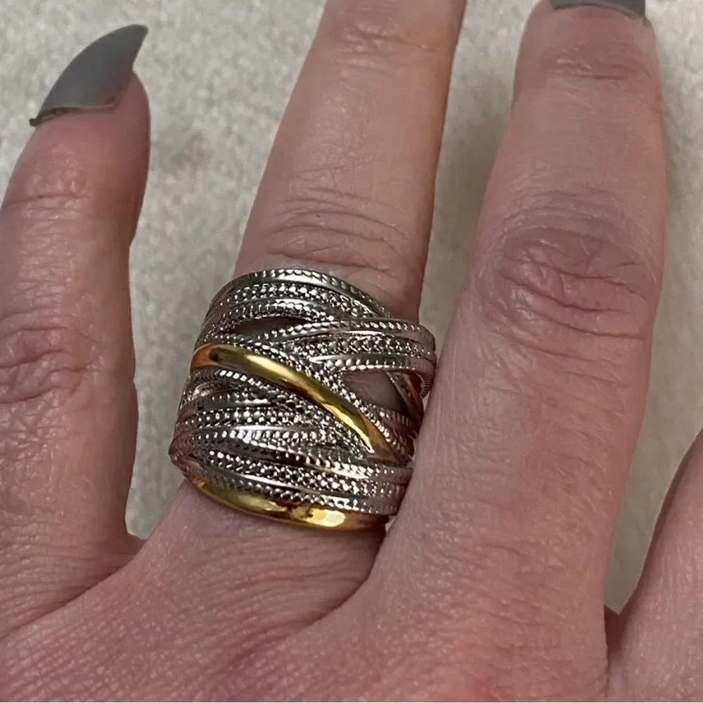 The Designer 2 Tone 925 Silver Statement Ring size 6